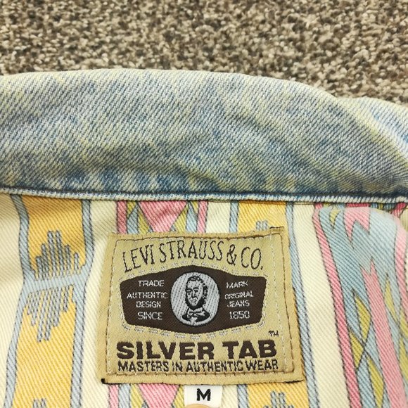 Vintage Levi's SilverTab Jacket Denim Aztec Southwestern Tribal Mens Medium - Picture 8 of 16
